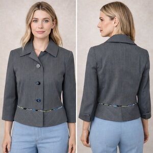 Sigrid Olsen Gray Pinstripe Blazer Jacket Nordstrom Career Chic 3/4 Sleeve Sz 6